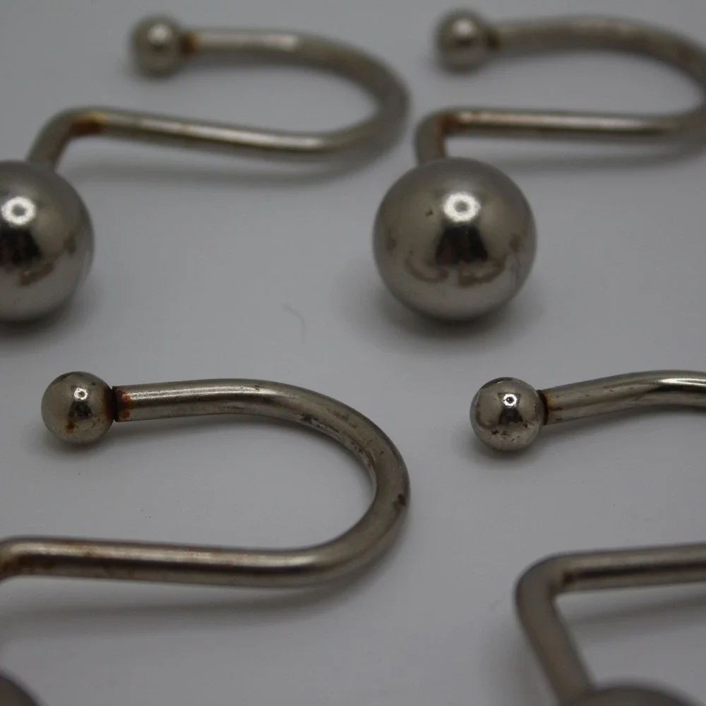 Vintage Metal Shower Curtain Hooks with Ball Ends - Set‎ of 9
